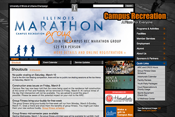 Screenshot of Campus Rec home page