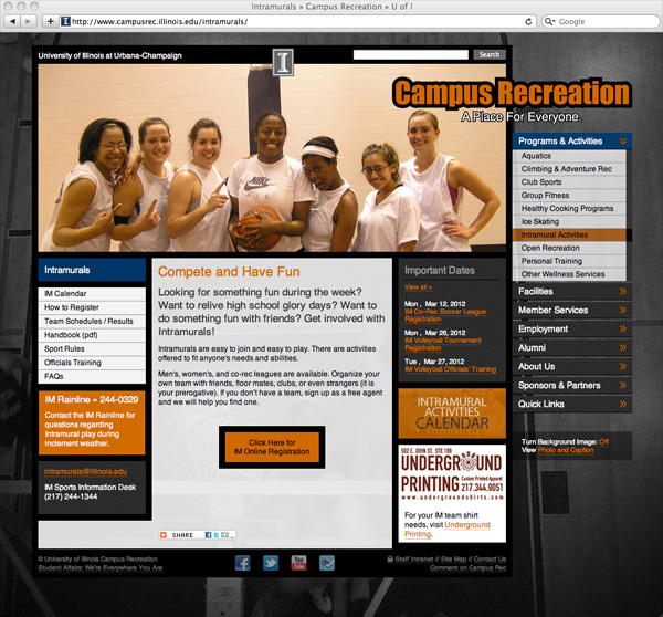 Screenshot from Campus Rec program page