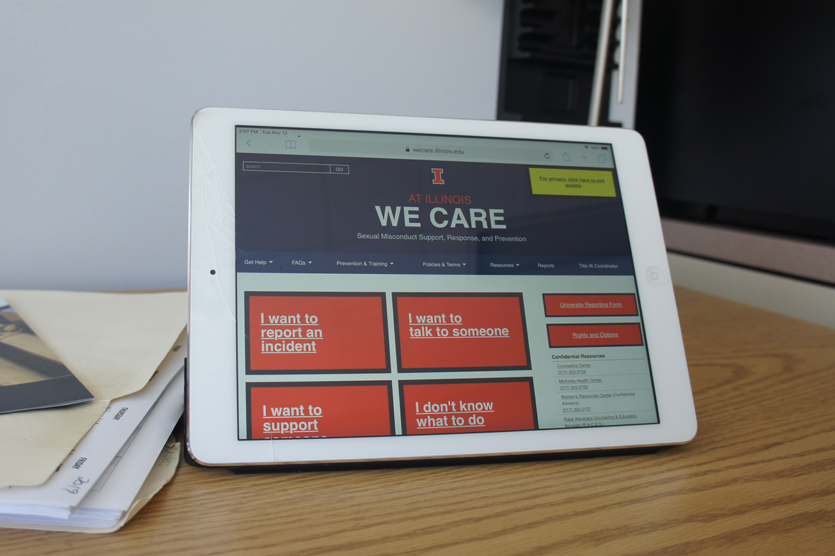 View of We Care website on tablet screen