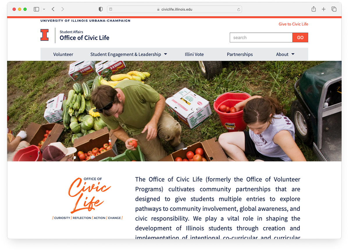 Screenshot of the Civic Life website homepage