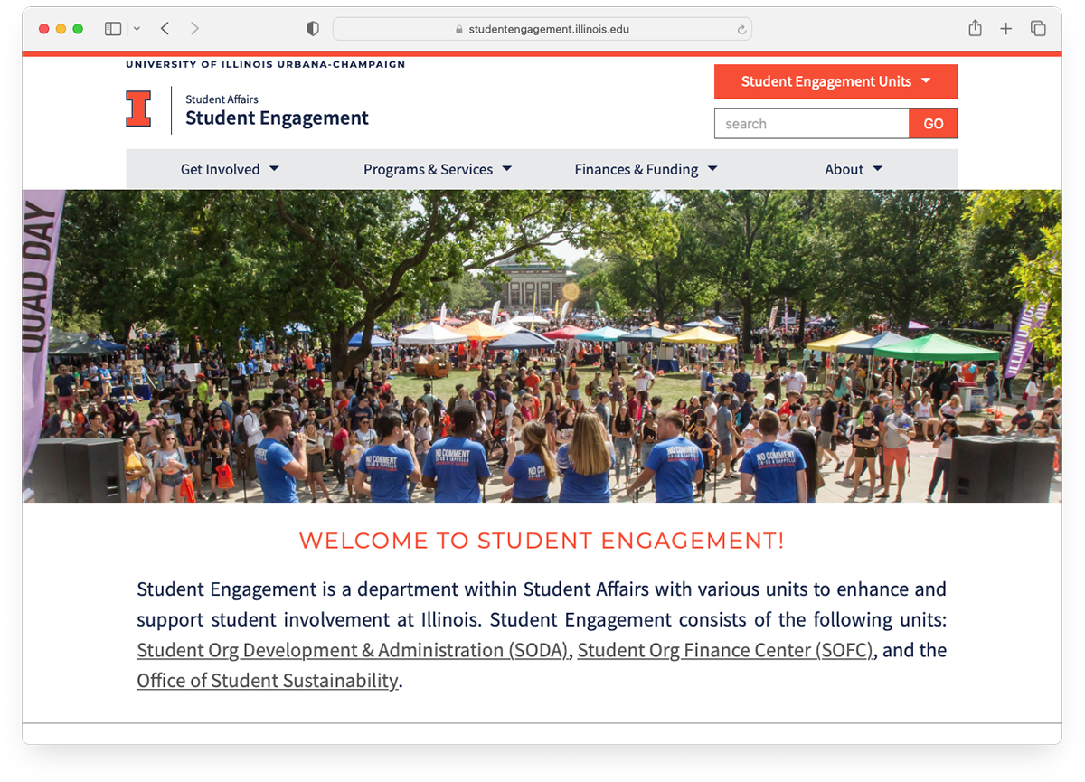 Screenshot of the Student Engagement website homepage