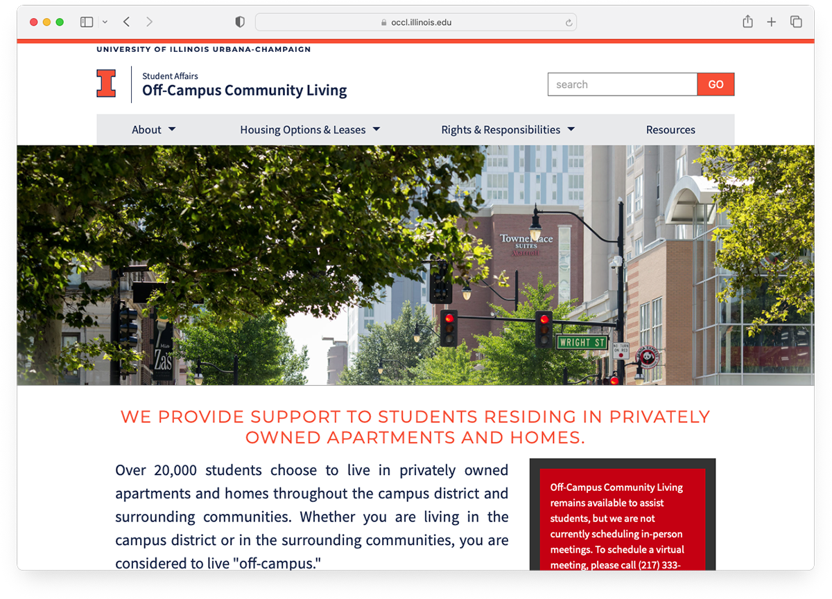 Screenshot of the OCCL website homepage