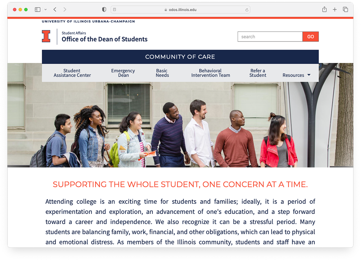 Screenshot of the Community of Care website homepage